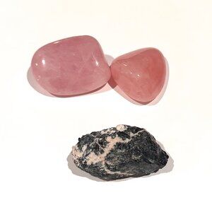 Polished Rose Quartz & Black & White Tourmaline Raw Crystal